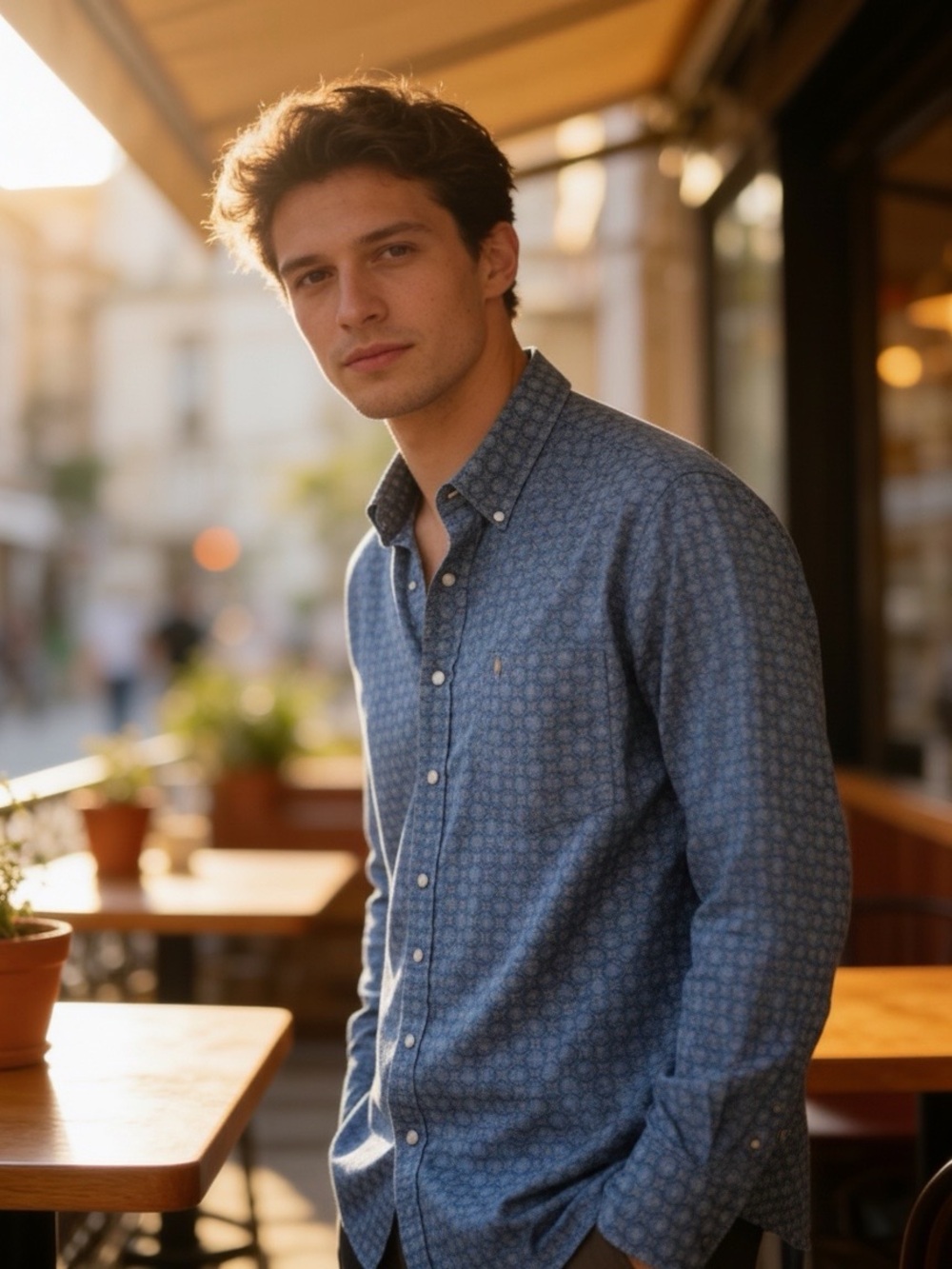 Cinch | Men's Blue & Yellow Patterned Button-Down Shirt | XL